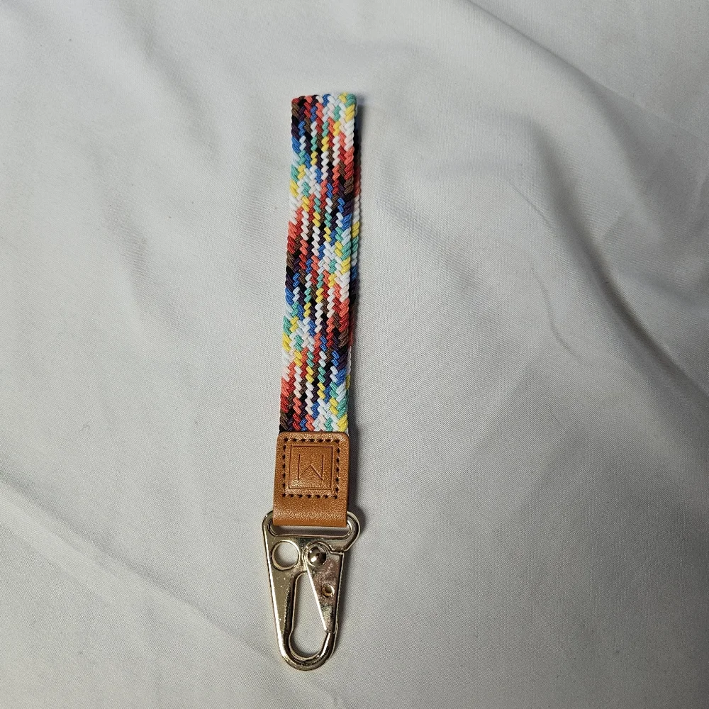 Multicolor Woven Keychain with Leather Accent Wristlet